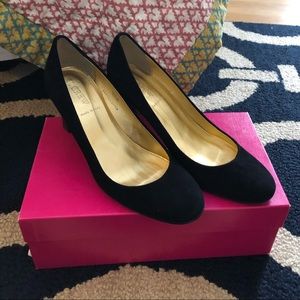 Juliet suede and patent leather tonal mid-heels